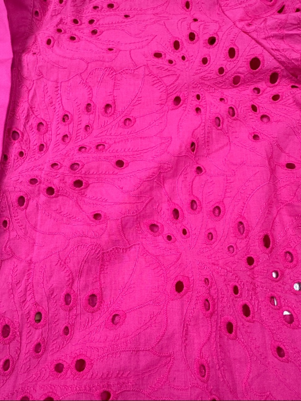 Chico's Pink Eyelet Cotton Button-Down Shirt Size 3 US 16 Smocked Cuffs - Picture 13 of 14